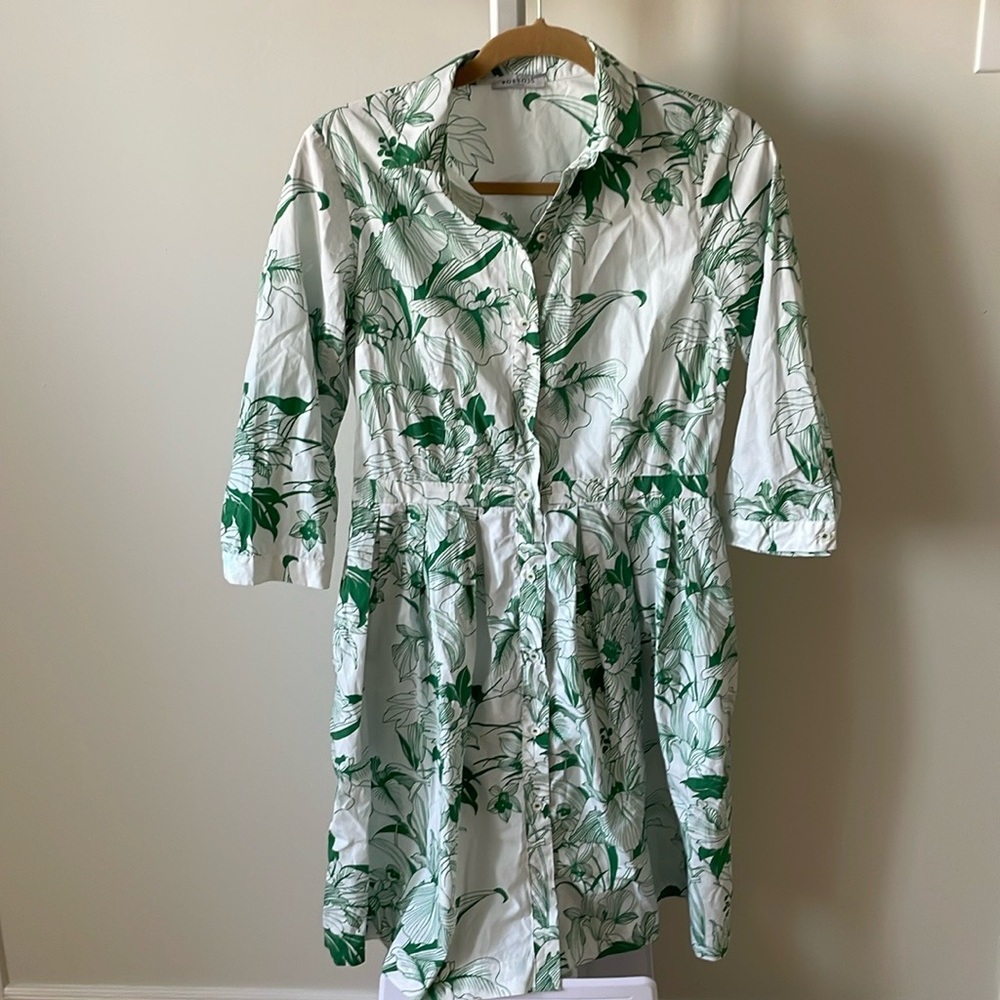 Rosso35 Italy white green shirt cotton dress, size EU42/ /US 4